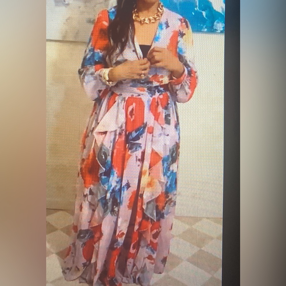 L'Atiste by Amy Maxi Dress Womens 1X Gorgeous Chiffon Ruffled Tiers